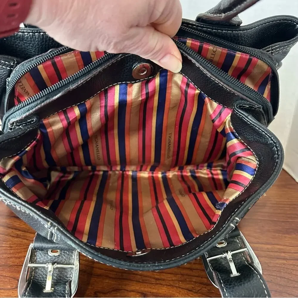 Tignanello Classic Leather Shoulder Bag Purse Black Italy